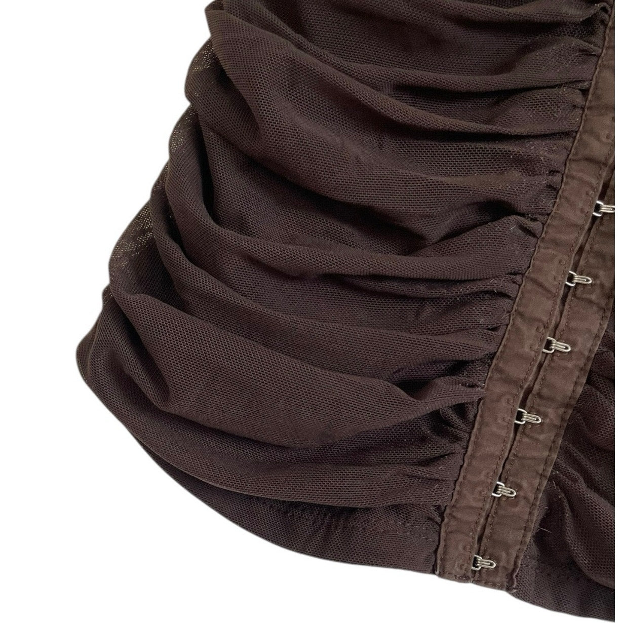 Moa Moa Sheer Brown Ruched Clasp Button Down Padded Tank Top