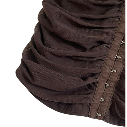 Moa Moa Sheer Brown Ruched Clasp Button Down Padded Tank Top