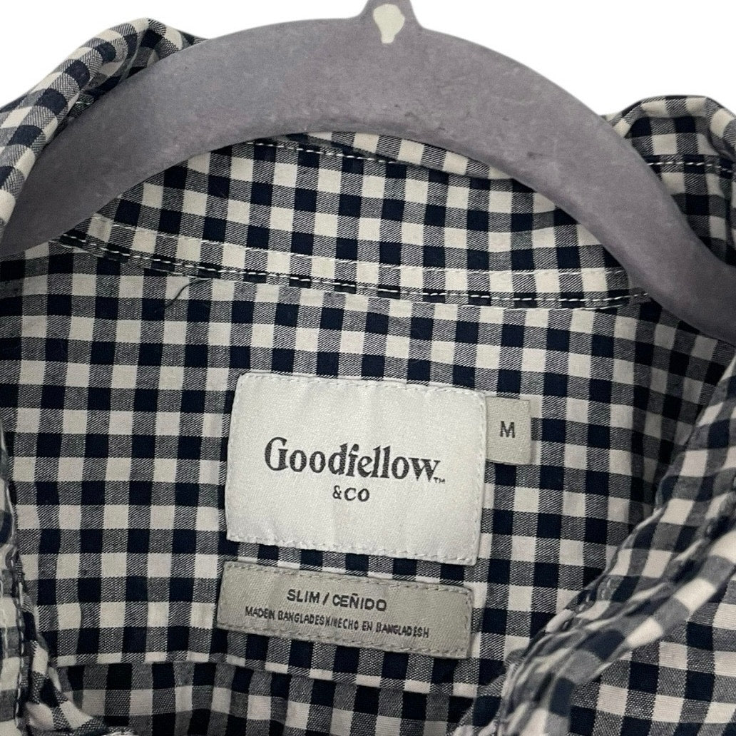 Goodfellow & Co Mens Navy & White Gingham Slim Fit Button Down Shirt