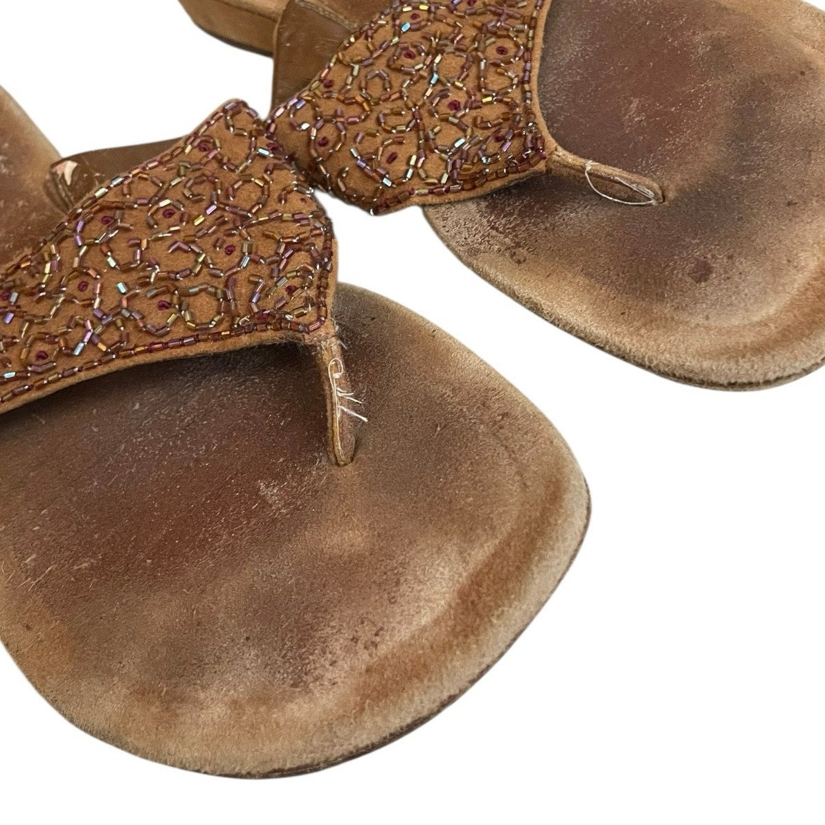 Franco Sarto Nehru Brown Suede Leather Bead Embellished Flip Flip Sandals