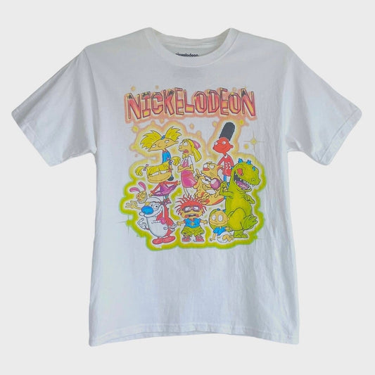 Nickelodeon Authentic White Iconic Characters Short Sleeve Graphic Tee