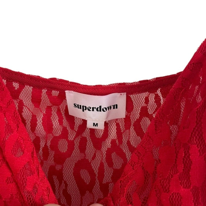 Superdown Red Sheer Cheetah Print Bodysuit