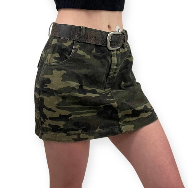 Wild Honey Green Camouflage Mini Skirt