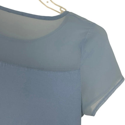 Soft Light Blue Short Sleeve Blouse with Sheer Paneling