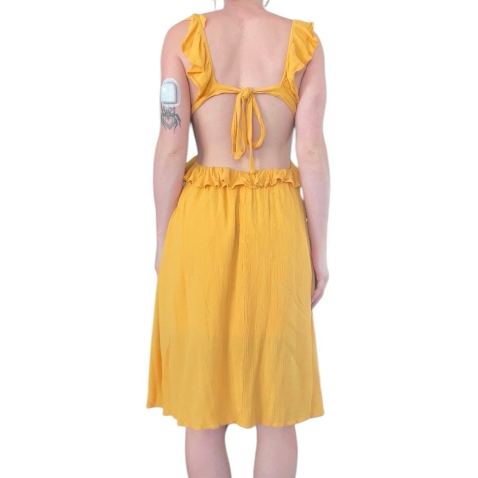 Forever 21 Yellow Ruffled Open Tie Back Mini Dress