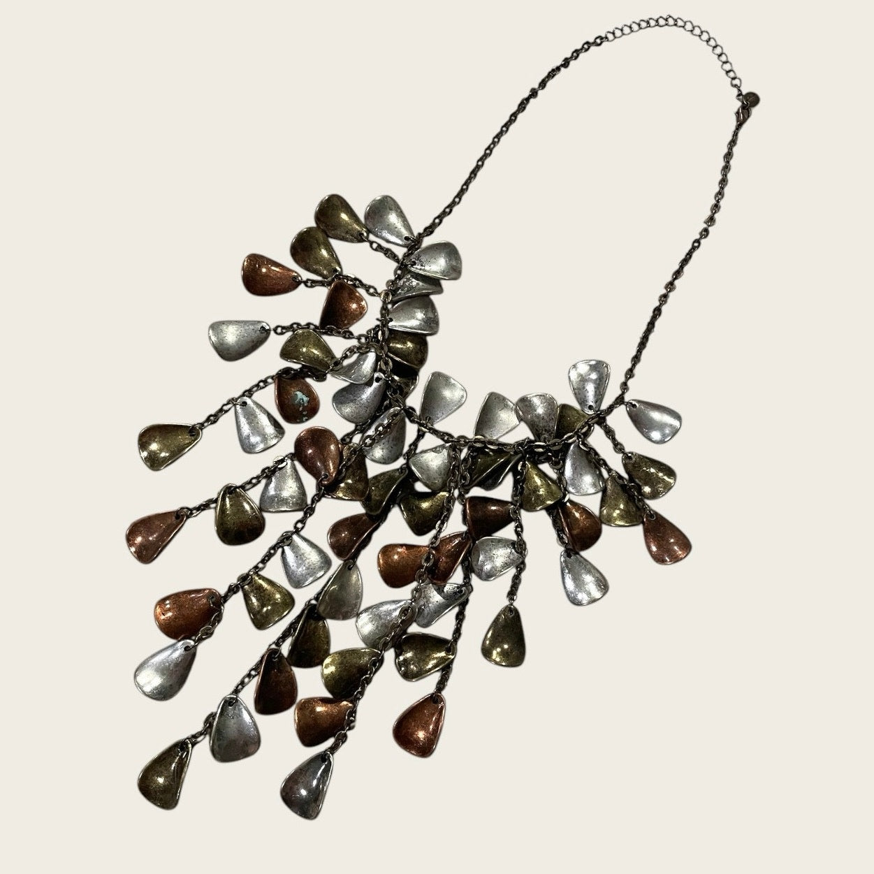 Silver Gold & Bronze Layered Statement Chain Necklace