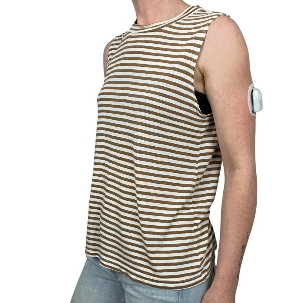 Monrow Brown & White Striped Tank Top