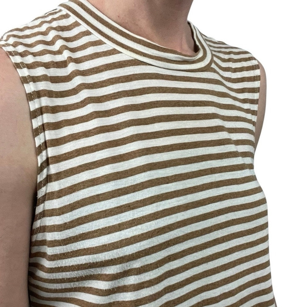 Monrow Brown & White Striped Tank Top
