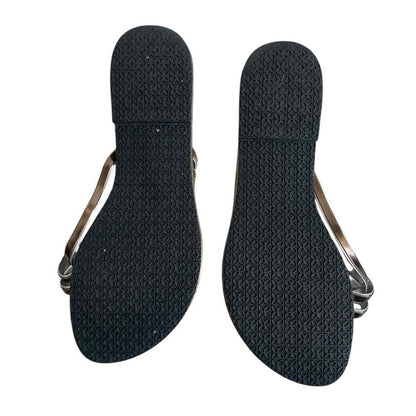 Long Tian Nu Bronze Gold & Silver Strappy Flip Flop Sandals