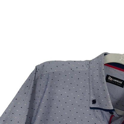 Re Camicia Di Moda Mens Blue Embroidered Button Down Dress Shirt