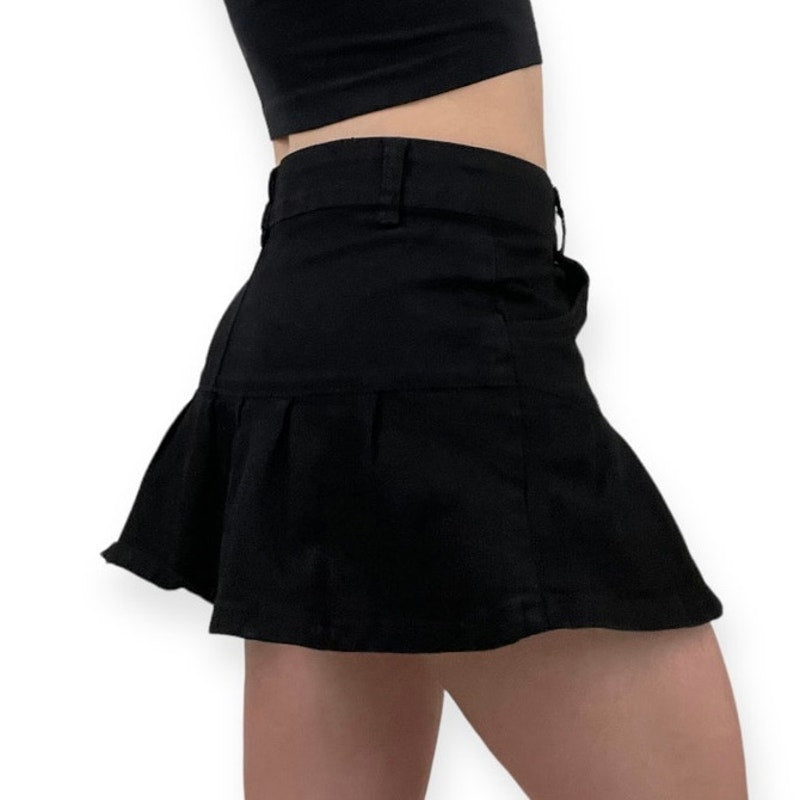 Jeans Black Denim Flare Mini Skirt