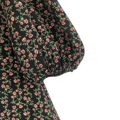 Topshop Black & Pink Floral Print Long Puff Sleeve Button Down Mini Dress