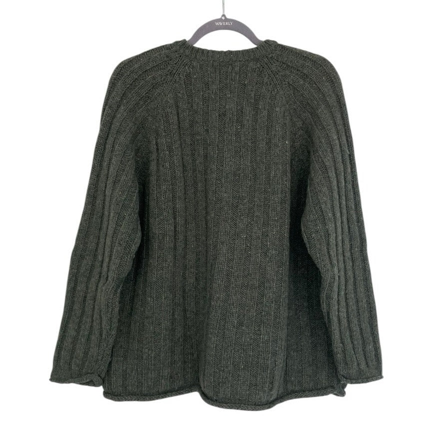 J. Jill Green Wool Knit V-Neck Sweater