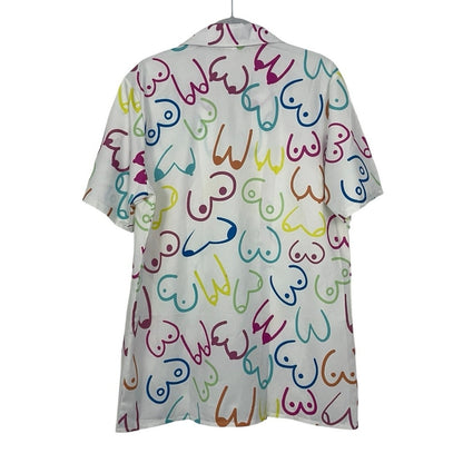 Unisex Colorful Breast Print Short Sleeve Button Down Shirt