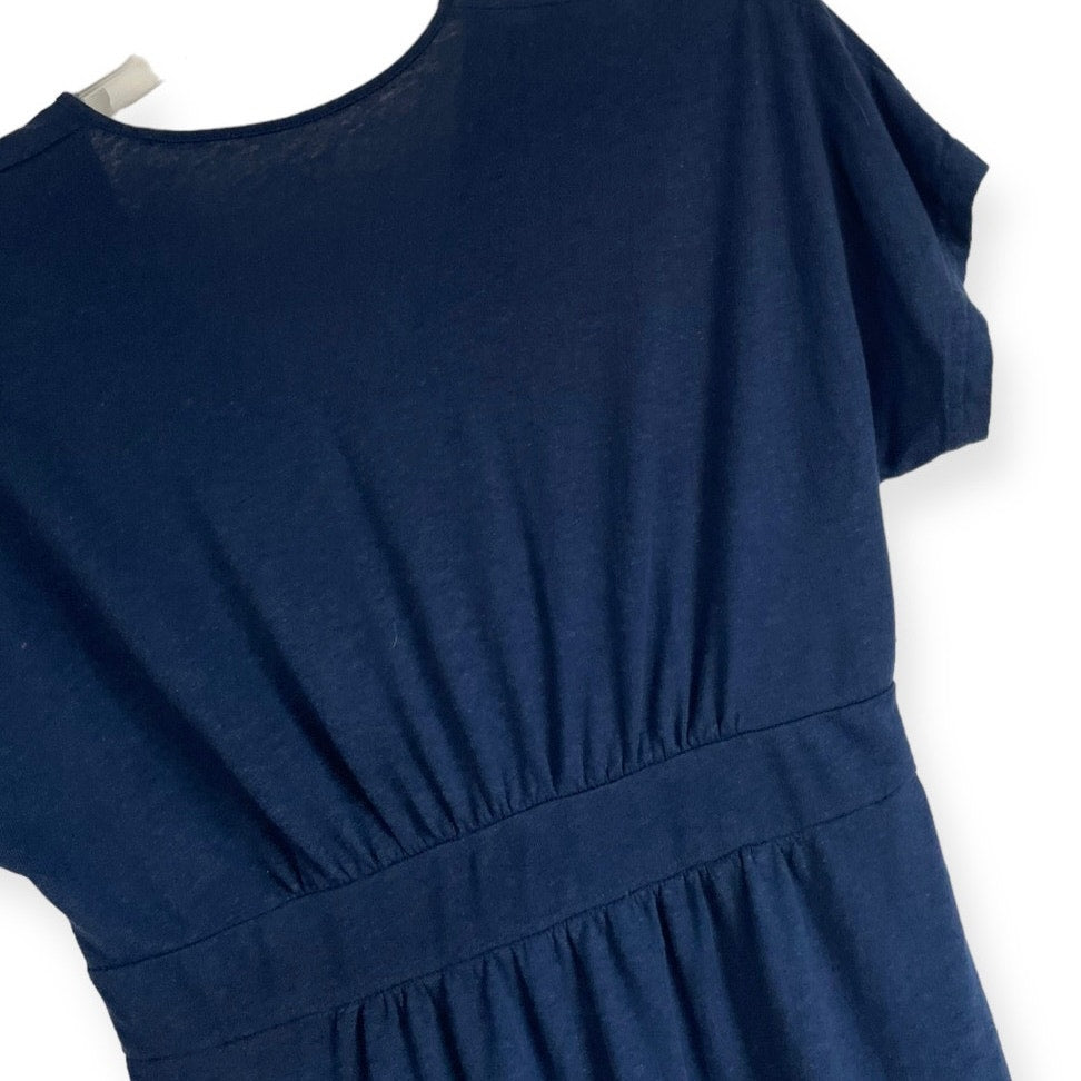 Garnet Hill Soft Navy Blue A-Line Short Sleeve Mini Dress