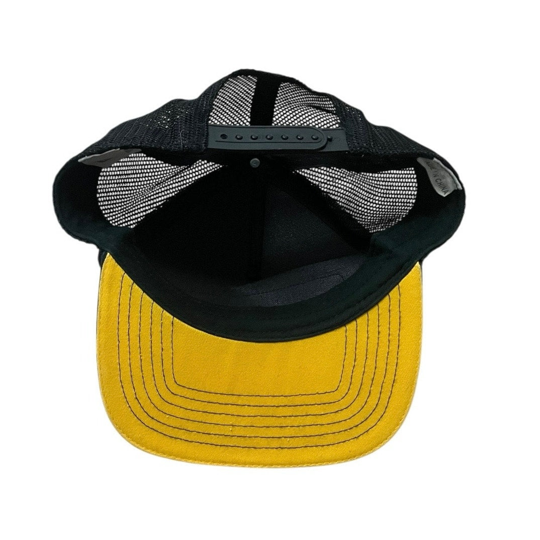 CAT Mens Caterpillar Yellow & Black Mesh Flat Brim Snapback Trucker Hat