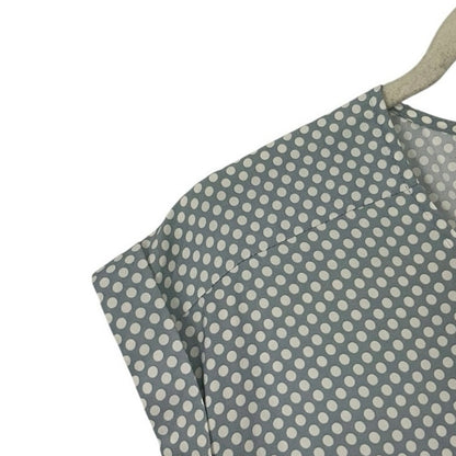 Express Grey & White Polka Dot Quarter Zip V-Neck Cuffed Sleeve Blouse
