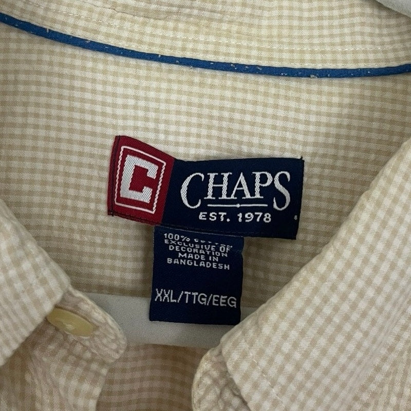Chaps Mens Beige Micro-Gingham Short Sleeve Button Down Shirt