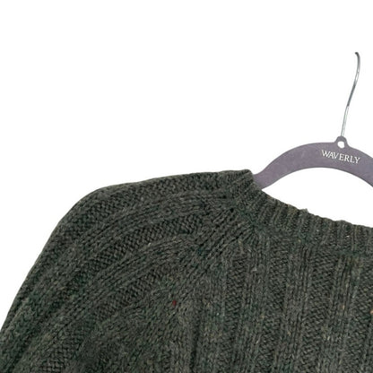J. Jill Green Wool Knit V-Neck Sweater