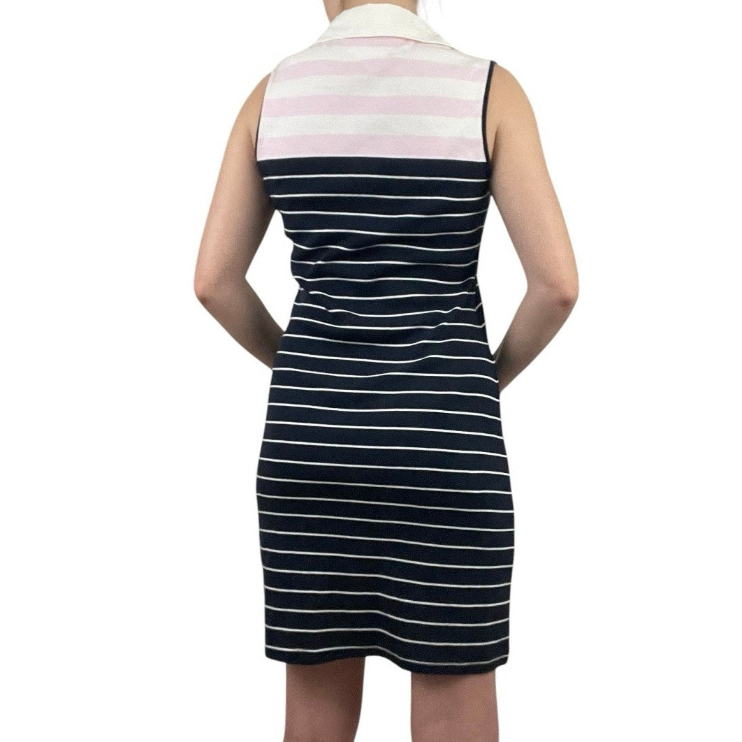 Tommy Hilfiger Navy Blue and Pink Striped Knit Golf Mini Dress