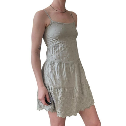 Jessica Simpson Light Green Boho Embroidered Tiered Mini Dress