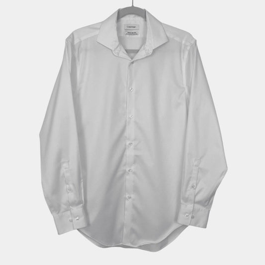 Calvin Klein Mens White Slim Fit Button Down Dress Shirt