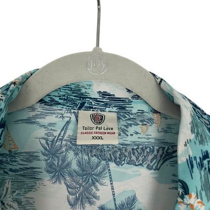 Tailor Pal Love Vintage Blue Hawaiian Short Sleeve Button Down Shirt