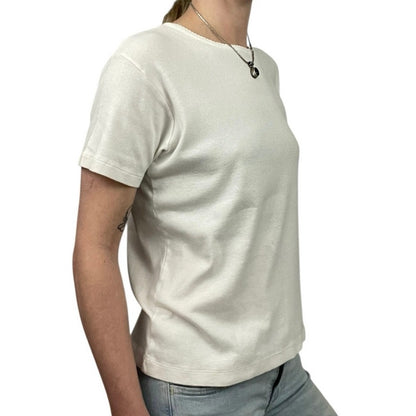 J. Crew Vintage White Short Sleeve Ruffled Trim Crewneck Blouse