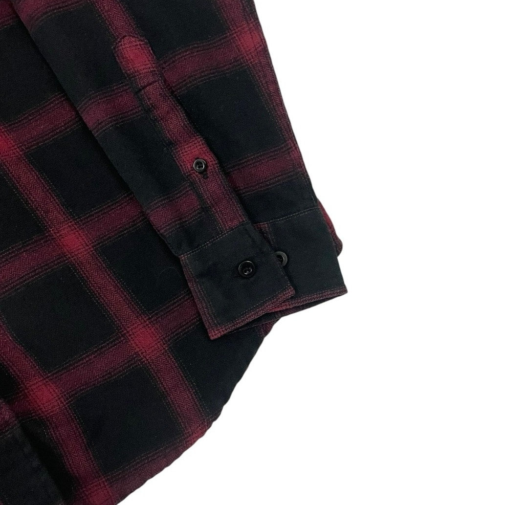 Shouthouse Mens Red & Black Plaid Long Sleeve Button Down Flannel Shirt
