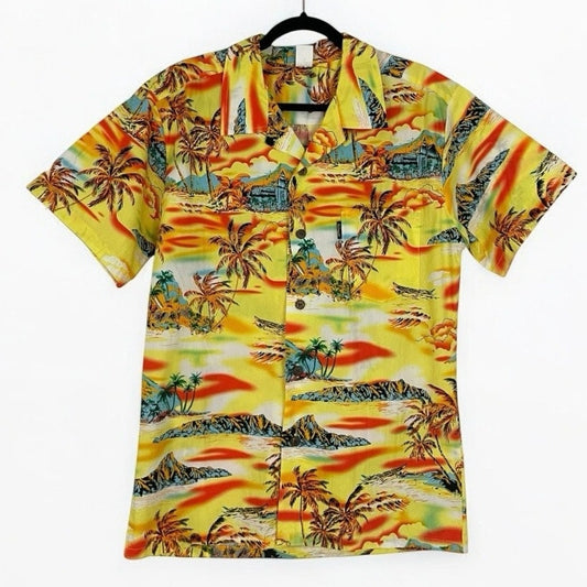 Palmwave Hawaii Mens Yellow Tropical Vacation Button Down Shirt