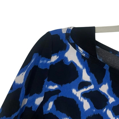 Doncaster Blue & Black Long Sleeve Crewneck Blouse