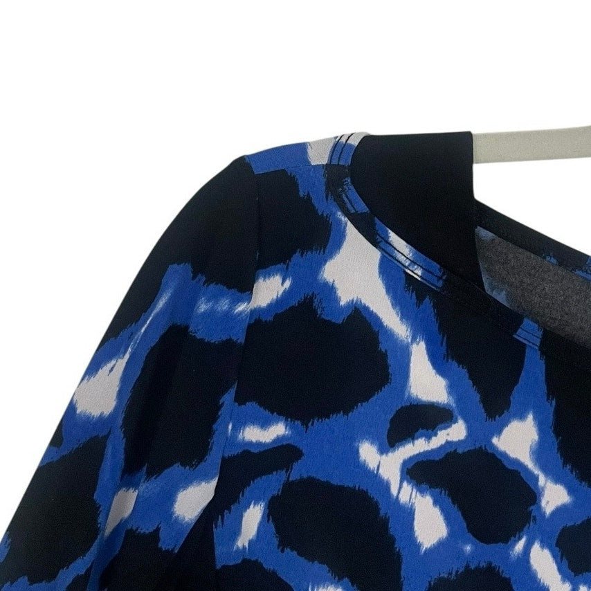 Doncaster Blue & Black Abstract Print Long Sleeve Crewneck Blouse