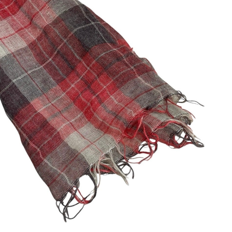 Red & Grey Soft Plaid Fringe Scarf