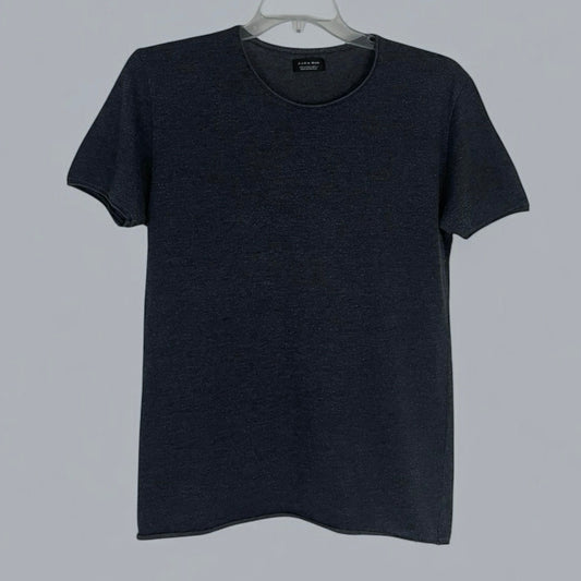 Zara Man Mens Dark Navy Blue Grey Soft Short Sleeve Tee