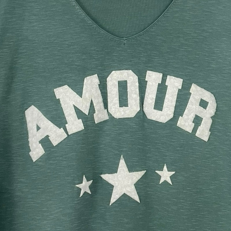 No Boundaries Green Amour 3 Star Embroidered Long Sleeve V-Neck Top