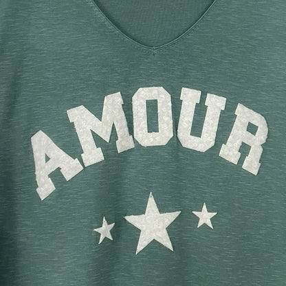 No Boundaries Green Amour 3 Star Embroidered Long Sleeve V-Neck Top