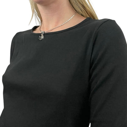 Jarbo Black Cropped Sleeve Crewneck Blouse