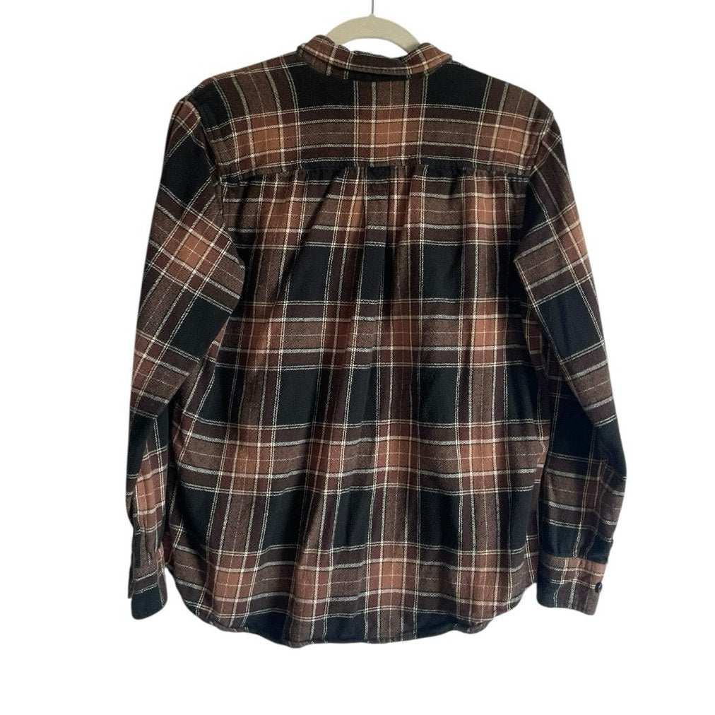PacSun Mens Brown & Black Plaid Long Sleeve Button Down Shirt