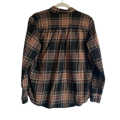 PacSun Mens Brown & Black Plaid Long Sleeve Button Down Shirt