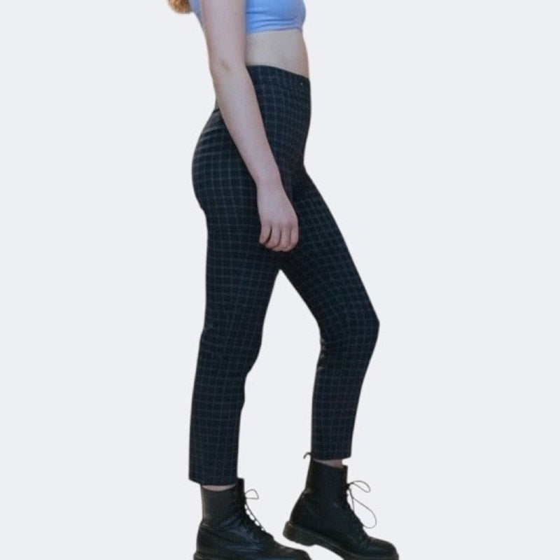 Nasty Gal Navy Blue & White Grid Check High Rise Cuffed Trousers
