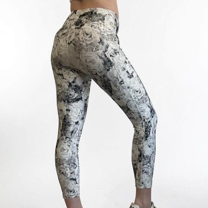 Grey Rose Floral Active Leggings