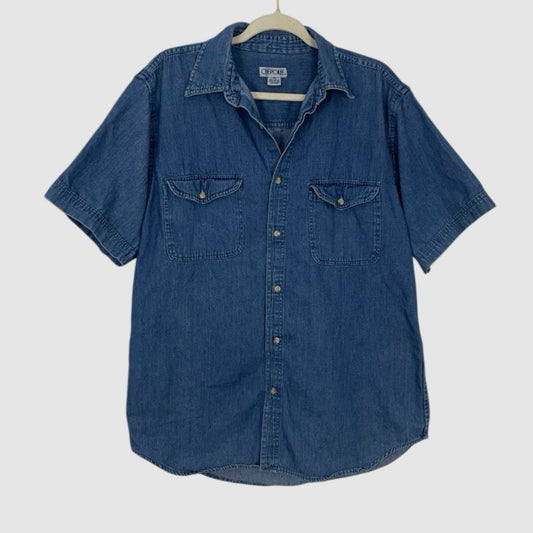 Cherokee Mens Vintage Denim Button Down Short Sleeve Shirt