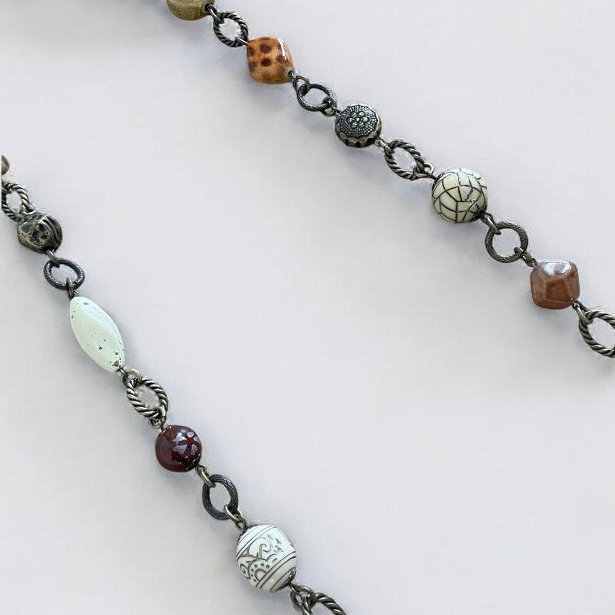 Vintage Colorful Stone & Ornament Pendant Necklace