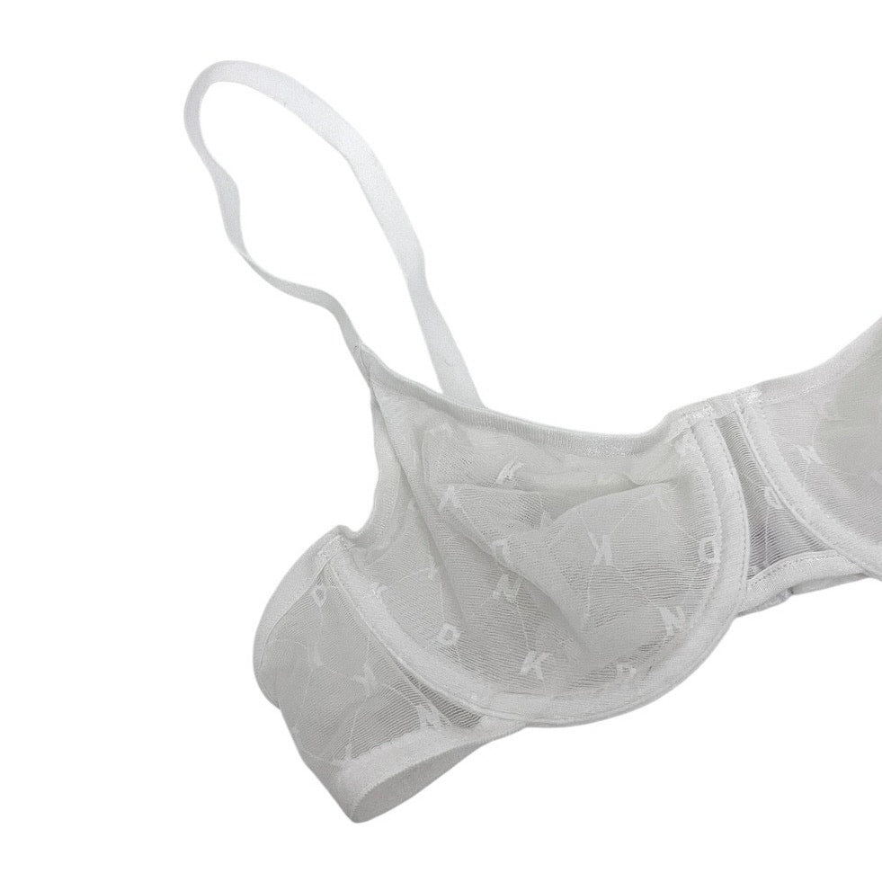 DKNY White Sheer Mesh Logo Unlined Underwire Bra