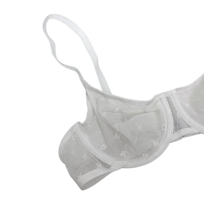 DKNY White Sheer Mesh Logo Unlined Underwire Bra