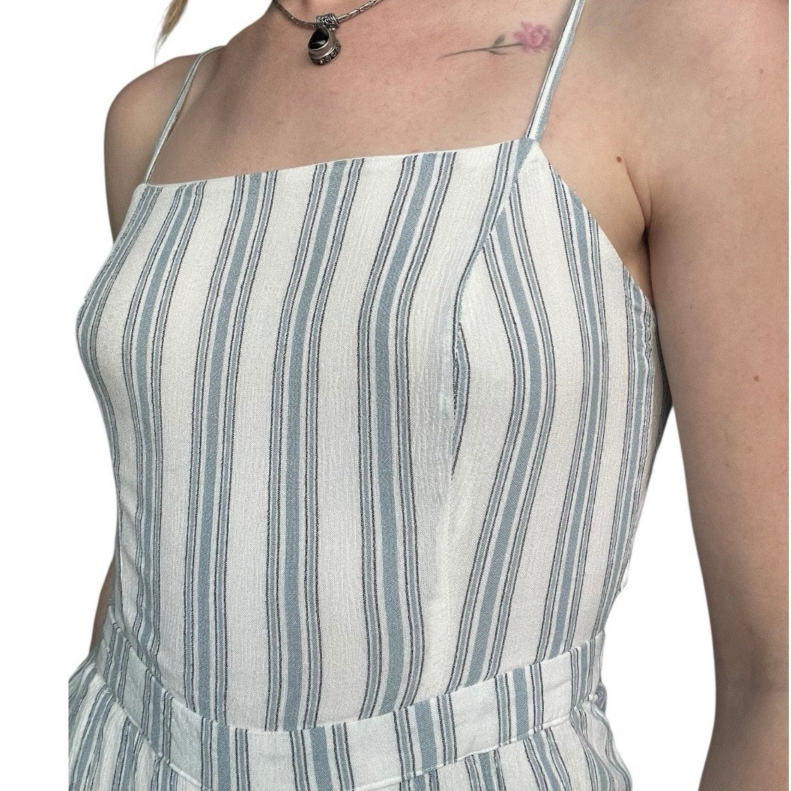 Kendall & Kylie Blue & White Striped Mini Open Tie Back Romper