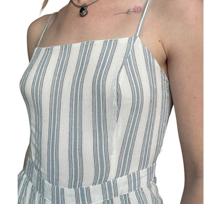 Kendall & Kylie Blue & White Striped Mini Open Tie Back Romper