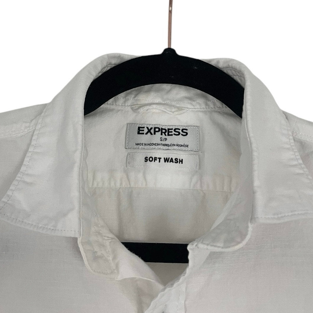 Express Soft Wash White Short Sleeve Button Down Shirt