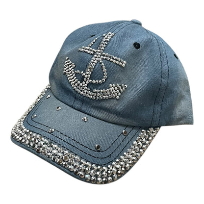 Denim Anchor Rhinestone Sequin Embellished Hat