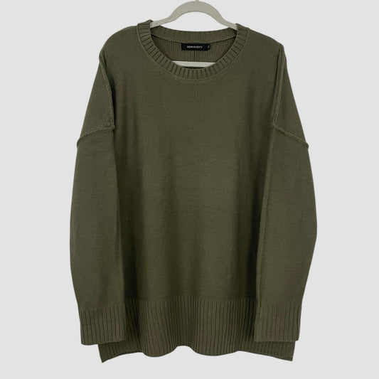 Merokeety Olive Green Knit Pullover Crewneck Sweater